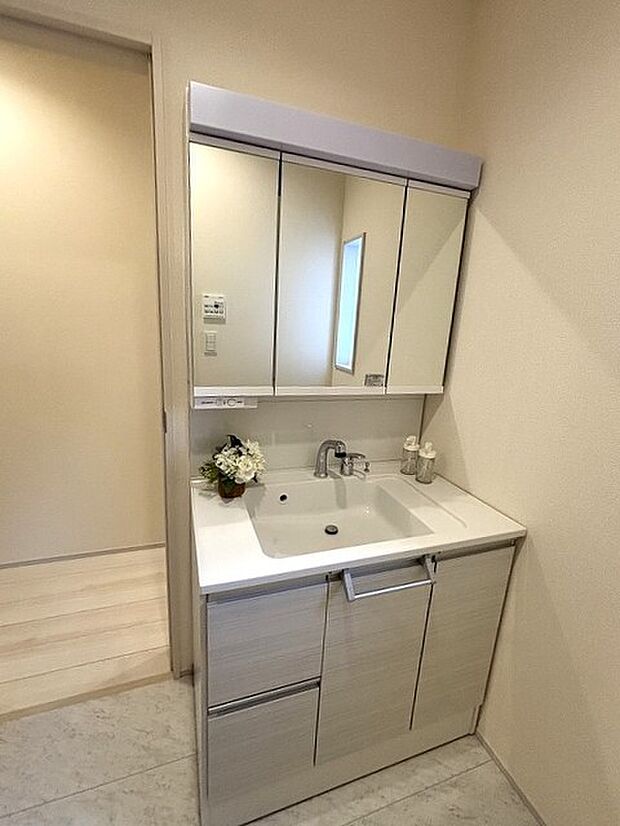 お出かけ前の身だしなみに一歩差がつく三面鏡。 