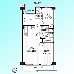 グリーンプラザ川口1号棟 2LDKの間取図画像