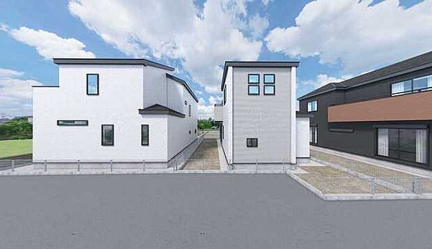 空の青と白い外壁のコントラストが際立つ、清潔感のある佇まい。周囲の街並みに自然と馴染みつつも、凛とした存在感を放つ住まいは、日々の暮らしに心地よい静けさと穏やかな調和をもたらしてくれます  