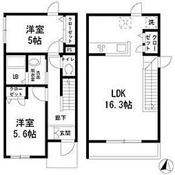 東急目黒線 大岡山駅 徒歩4分の賃貸アパート 1階2LDKの間取り
