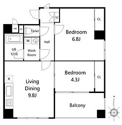 京王線 八幡山駅 徒歩4分の賃貸マンション 7階2LDKの間取り