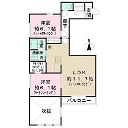 メゾンレーヴ経堂 2階2LDKの間取り