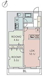 玉川台スカイマンション 5階2LDKの間取り