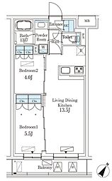 京王線 初台駅 徒歩6分の賃貸マンション 3階2LDKの間取り