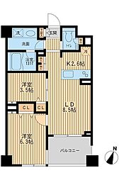 東急大井町線 上野毛駅 徒歩2分の賃貸マンション 4階2LDKの間取り