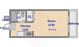 エミネントハイツ 2階ワンルームの間取り