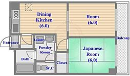 三鷹コート 3階2DKの間取り