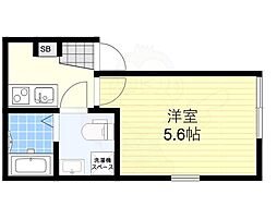 シアターハウス三園 2階1Kの間取り