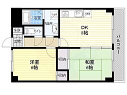 エクリーンミタカ1 6階2DKの間取り
