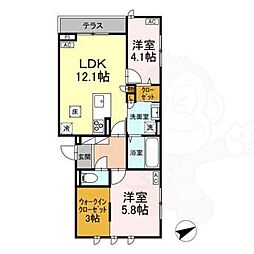 D-comodo関前 2階2LDKの間取り