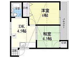 ハイツムサシノ 2DKの間取図画像