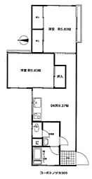 コーポトノヅカ 2DKの間取図画像
