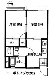 コーポトノヅカ 2Kの間取図画像