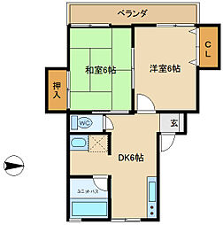 アーバンハイツ 2DKの間取図画像