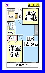服部ビル 2LDKの間取図画像