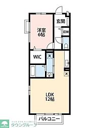 つくばエクスプレス 流山おおたかの森駅 徒歩24分の賃貸アパート 1階1LDKの間取り
