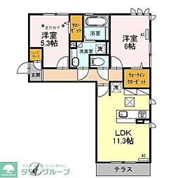 JR武蔵野線 越谷レイクタウン駅 徒歩10分の賃貸アパート 1階2LDKの間取り