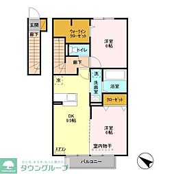 京成松戸線 鎌ヶ谷大仏駅 徒歩18分の賃貸アパート 2階2DKの間取り
