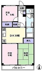 JR常磐線 新松戸駅 徒歩11分の賃貸マンション 2階3LDKの間取り