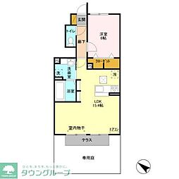 つくばエクスプレス 流山おおたかの森駅 徒歩11分の賃貸アパート 1階1LDKの間取り