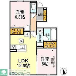 つくばエクスプレス 流山セントラルパーク駅 徒歩15分の賃貸アパート 1階2LDKの間取り