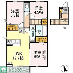 つくばエクスプレス 流山セントラルパーク駅 徒歩15分の賃貸アパート 2階3LDKの間取り