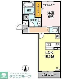 JR武蔵野線 越谷レイクタウン駅 徒歩12分の賃貸アパート 2階1LDKの間取り