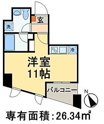 JR常磐線 松戸駅 徒歩6分の賃貸マンション 3階ワンルームの間取り
