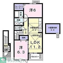 京成松戸線 鎌ヶ谷大仏駅 徒歩10分の賃貸アパート 2階2LDKの間取り