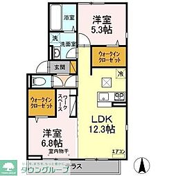 つくばエクスプレス 南流山駅 徒歩19分の賃貸アパート 1階2LDKの間取り