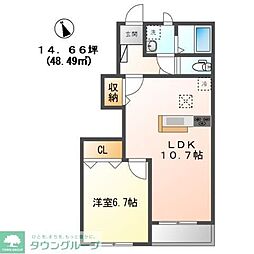 つくばエクスプレス 流山おおたかの森駅 徒歩17分の賃貸アパート 1階1LDKの間取り