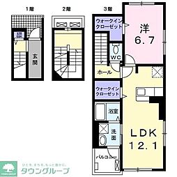 東武野田線 新柏駅 徒歩11分の賃貸アパート 3階1LDKの間取り