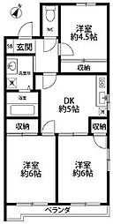 JR武蔵野線 三郷駅 徒歩14分の賃貸マンション 1階3DKの間取り