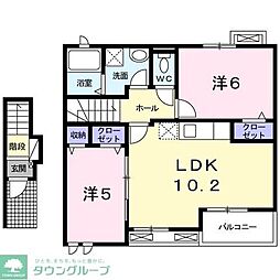 北総鉄道 新鎌ヶ谷駅 徒歩23分の賃貸アパート 2階2LDKの間取り