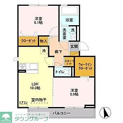 つくばエクスプレス 南流山駅 徒歩14分の賃貸アパート 2階2LDKの間取り