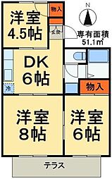 ハイツクレイン 1階3DKの間取り