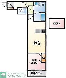 JR武蔵野線 吉川駅 徒歩9分の賃貸アパート 3階1LDKの間取り