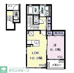 つくばエクスプレス 南流山駅 徒歩13分の賃貸アパート 2階1LDKの間取り