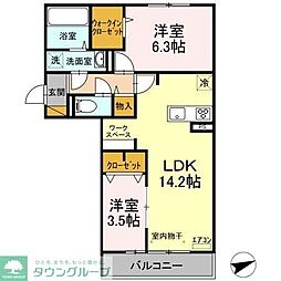 京成松戸線 みのり台駅 徒歩6分の賃貸アパート 2階2LDKの間取り