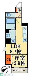 JR総武線 市川駅 徒歩7分の賃貸マンション 2階1LDKの間取り