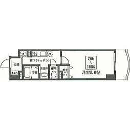 京成松戸線 八柱駅 徒歩1分の賃貸マンション 2階1Kの間取り