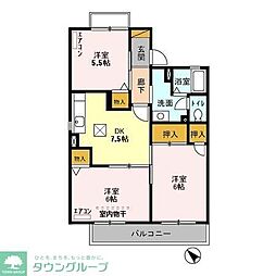 クラウン南流山 3DKの間取図画像