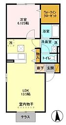 プランドール岩野木 1LDKの間取図画像