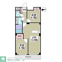 シャイニーハイツ 2DKの間取図画像