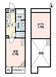 プリムローズ 1Kの間取図画像