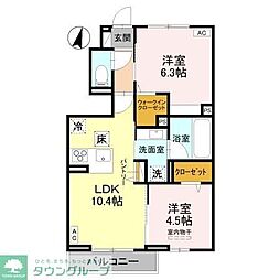 吉川市中曽根1丁目アパート 2LDKの間取図画像