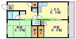 コーポニュートン 2LDKの間取図画像