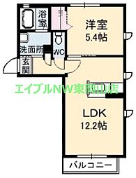 セシリエールB 1LDKの間取図画像