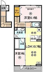 トリシア関 2LDKの間取図画像