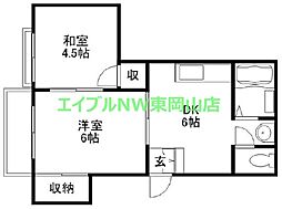 長船ヒカリハイツ 2DKの間取図画像